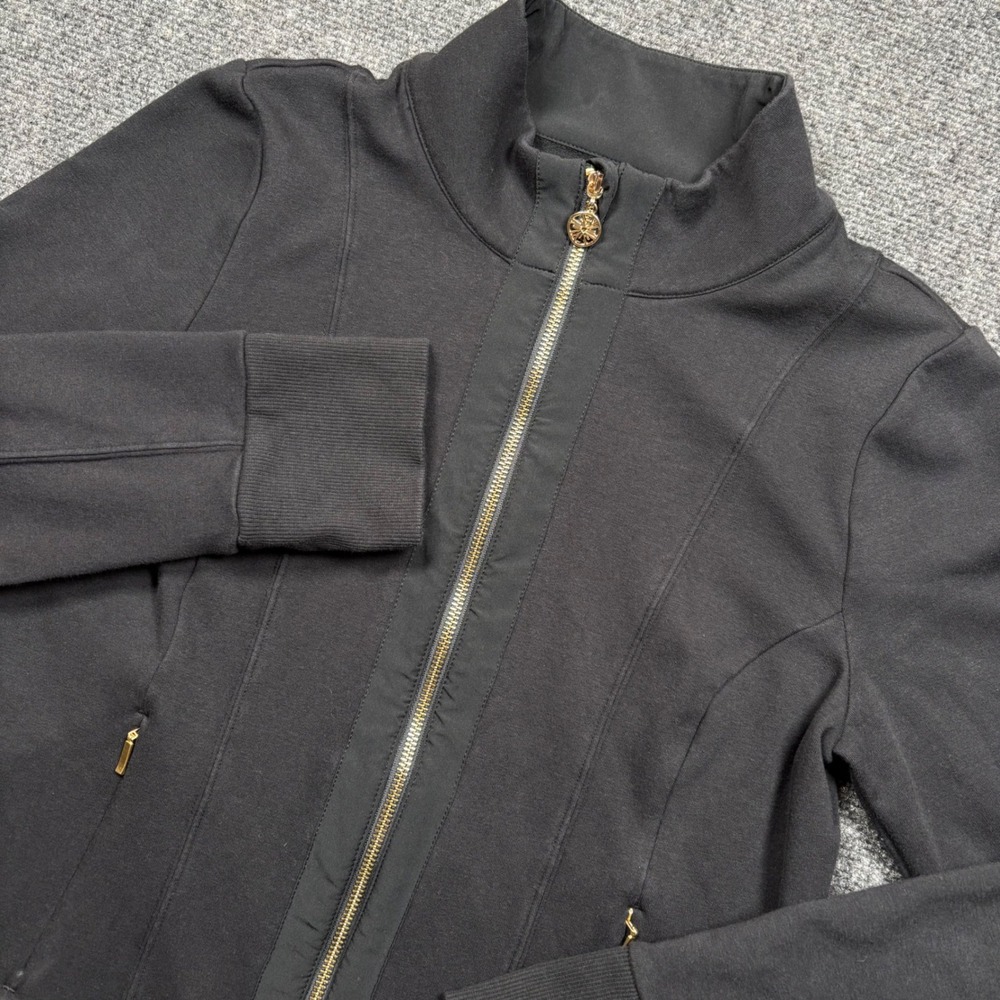 Lilly Pulitzer Al Fresco Luxletic Jacket Women M Black Gold Full Zip 005489